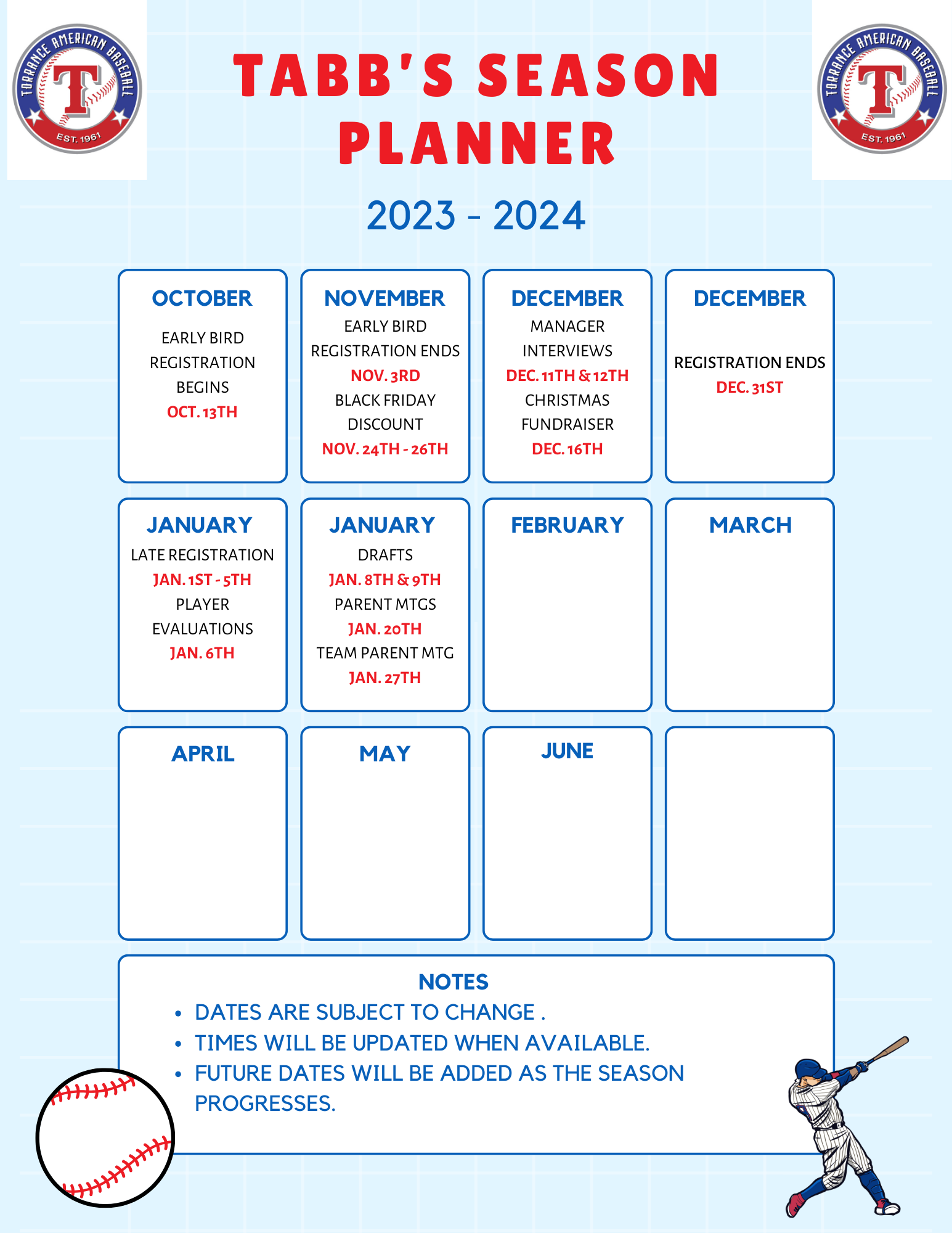 Schedule for the Early Risers Base Ball Team